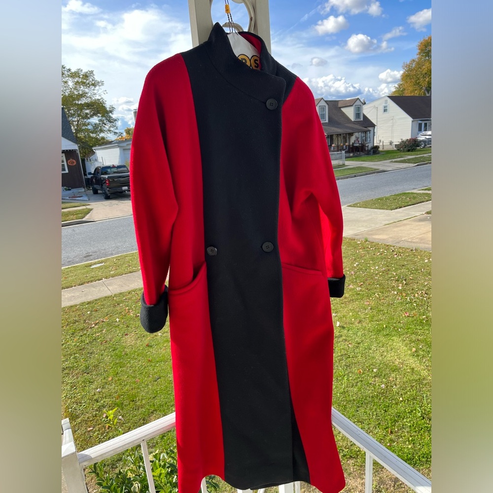VTG Paul Levy WOOL Red and Black Women's Long Coat - Un-Sized Medium